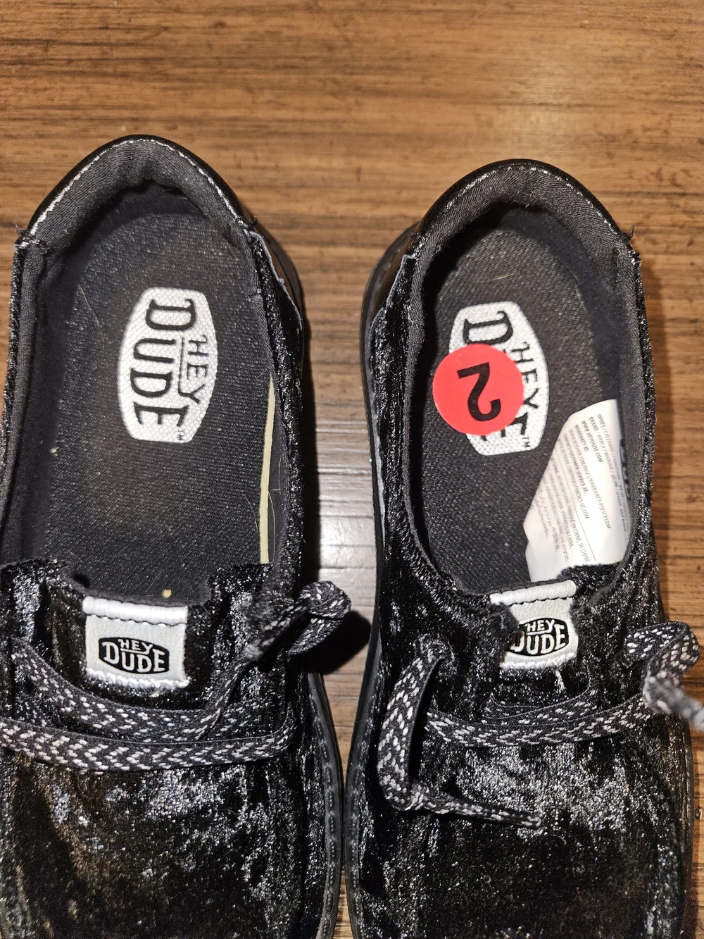 Hey Dude Kids Black Velvet-Effect Lace-Up Sneakers with Patterned Laces